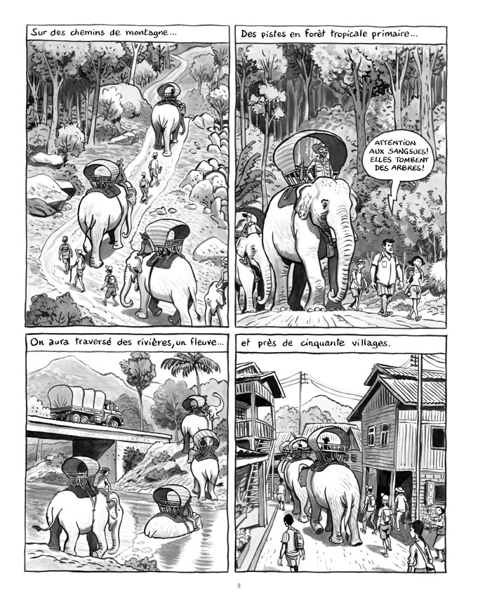 Extrait de "La longue marche des éléphants", planche de Nicolas Dumontheuil, Futuropolis.