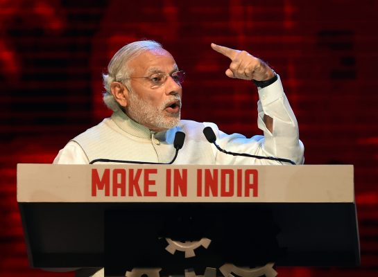 Le Premier ministre indien Narendra Modi lors de la cérémonie d'inauguration de la première semaine du "Make in India Week" à Mumbai, le 13 février 2016. (Crédits : AFP PHOTO / PUNIT PARANJPE)