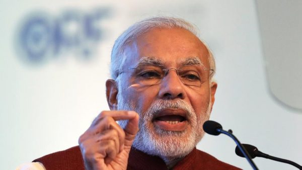 Le Premier ministre Narendra Modi au 3ème Dialogue Raisina a Delhi le 17 janvier 2018.