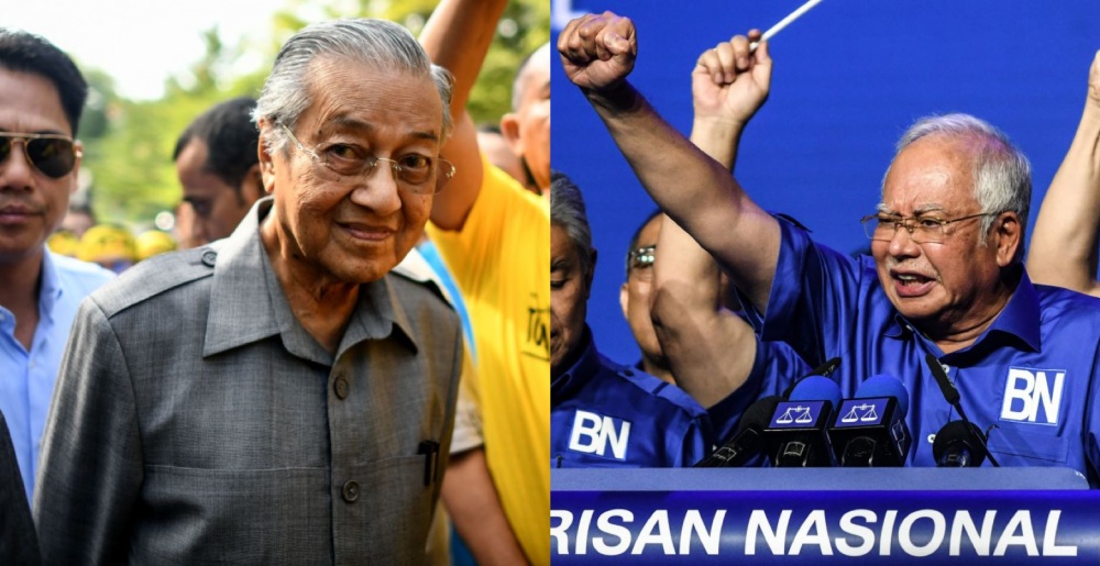 Duel fratricide pour les élections du 9 mai en Malaisie : l'ancien Premier ministre Mahathir Mohammad (à gauche) se présente contre l'actuel chef du gouvernement Najib Razak (à droite). (Source : Mothership)