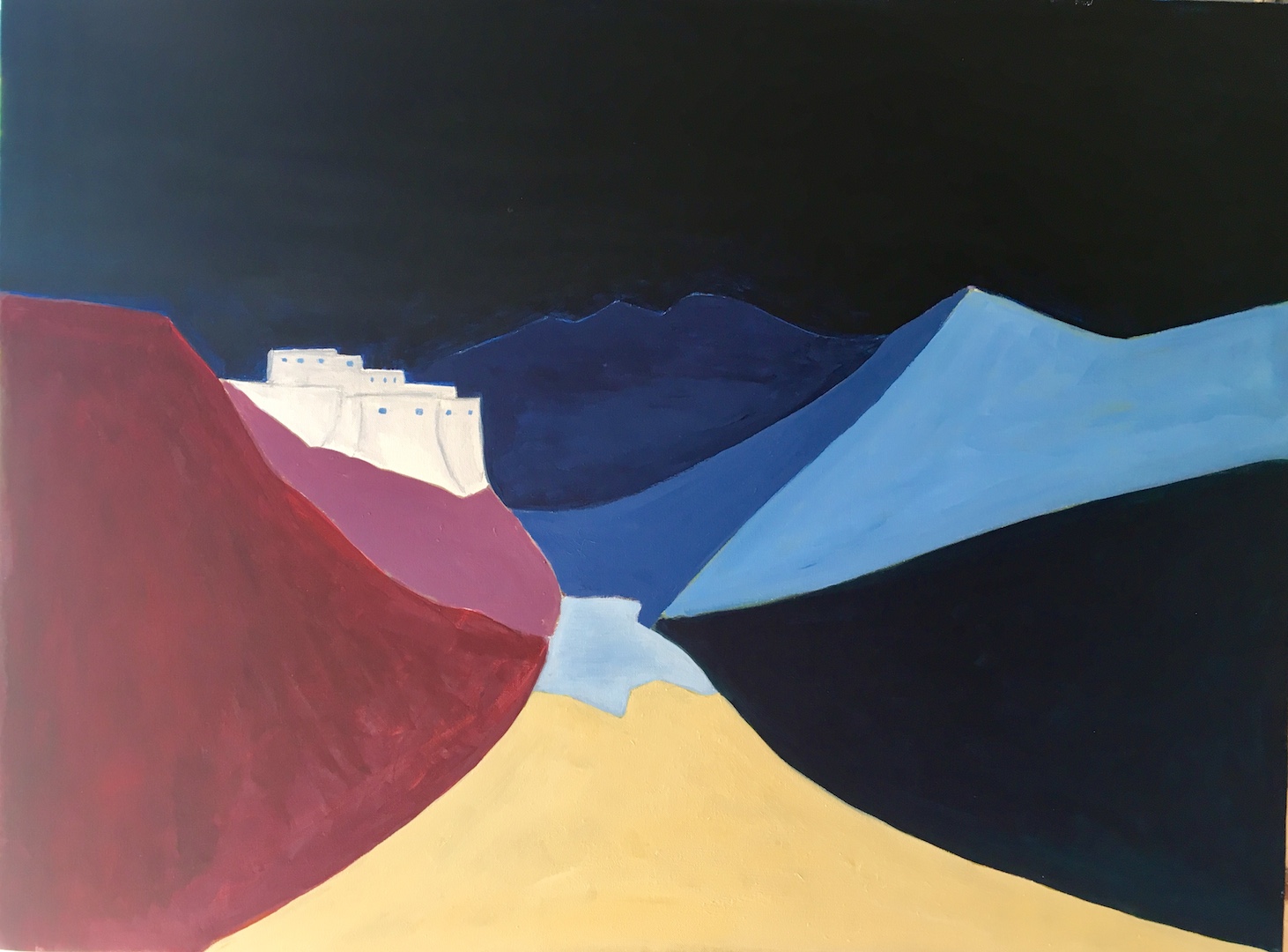 "Ladakh, songe d’un monastère sur sa vallée", par Michel Testard – Acrylique sur toile 150 x 75 cm - 2018. (Copyright : Michel Testard)