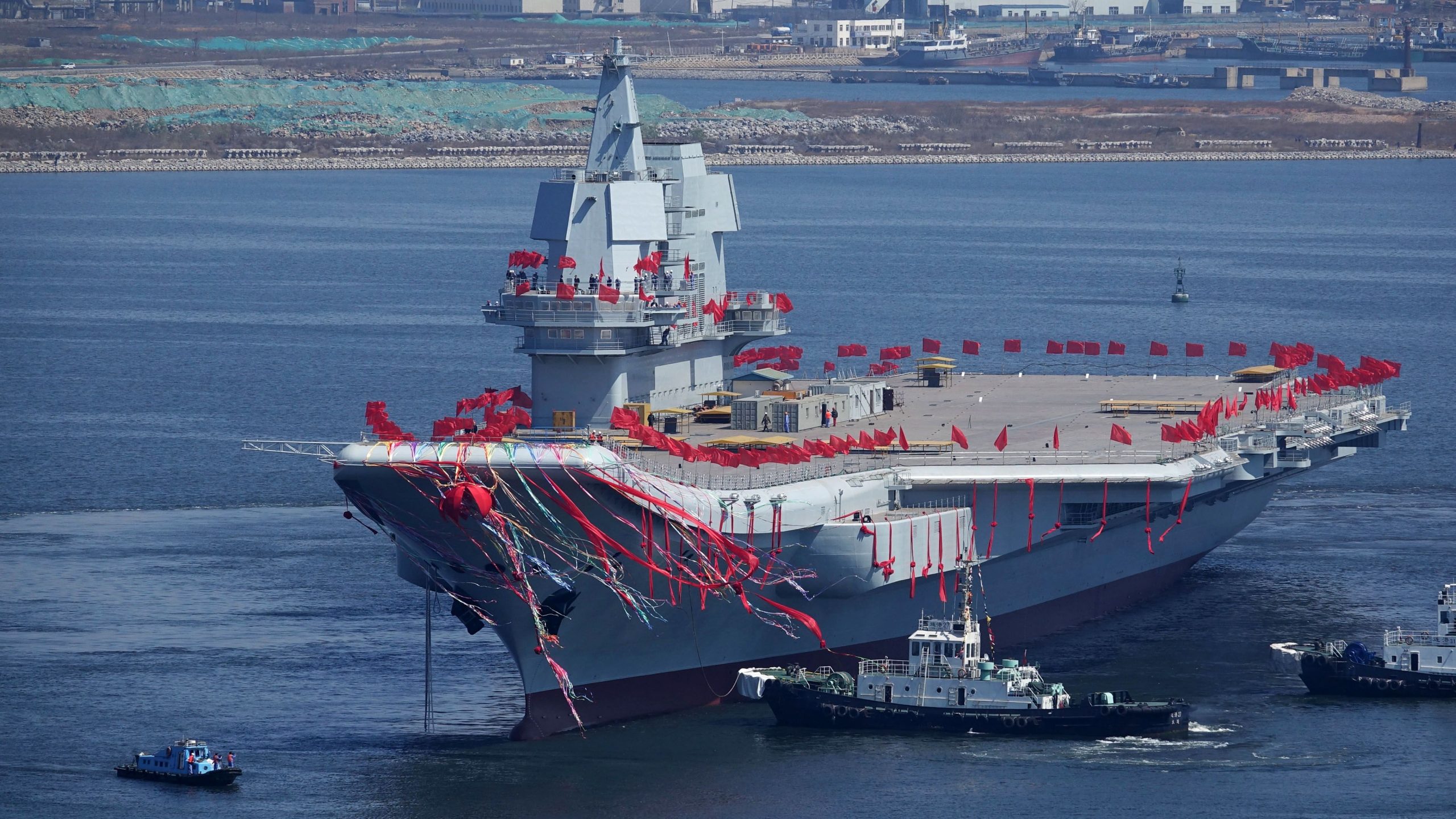 Le porte-avions chinois baptisé "Shandong", alors nommé "Type-001A", a été mis à l’eau à Dalian (nord de la Chine) en avril 2017 (Source : Popular mechanics)