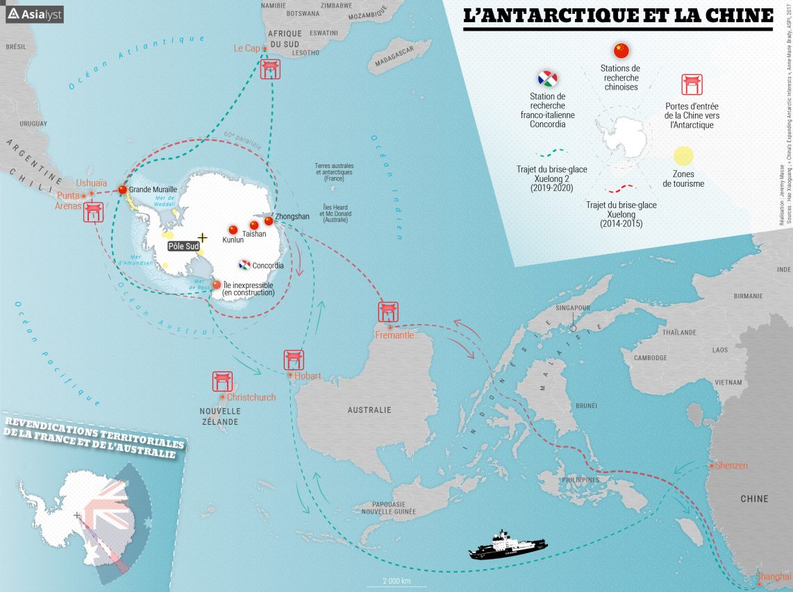 L'Antarctique et la Chine. Carte de Jeremy Masse. (Crédit : Jeremy Masse pour Asialyst)