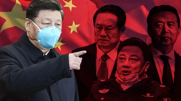 Le président chinois Xi Jinping a "préparé" la double session parlement du 21 mai 2020 en limogeant Sun Lijun (en bas avec le masque), maillon essentiel de la Sécurité publique, lié aux réseaux de Zhou Yongkang (en haut à gauche), dont faisait partie l'ancien président d'Interpol, Meng Hongwei, lui aussi brutalement "démissionné". (Source : Asia Nikkei Review)