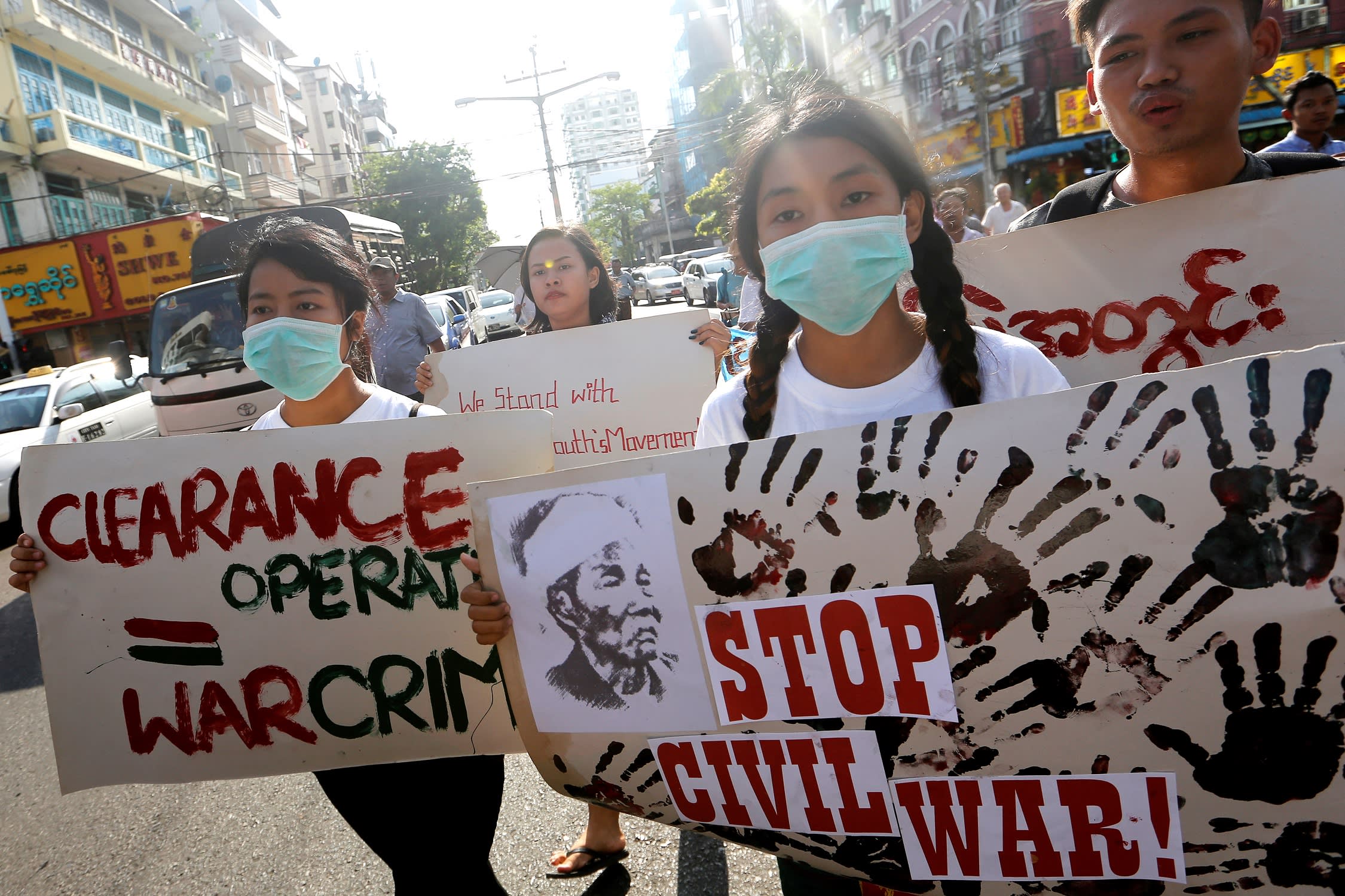 Manifestants d'étudiants pour la pays dans l'État birman Kachin, à Rangoun le 6 mai 2020. (Source : Asian Nikkei)