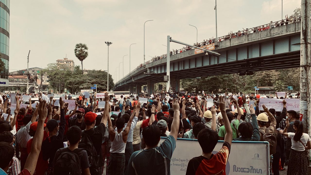 Manifestations contre le coup d'État militaire à Rangoun, le 7 février 2021. (Copyright : Jone)