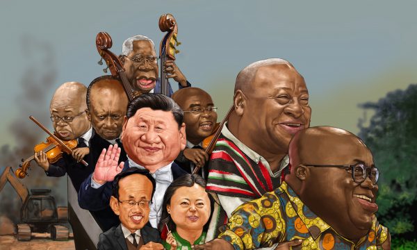 Caricature de Bright Ackwerh, affichée lors de l'exposition "Infamous in China" à Accra, au Ghana, les 27 et 28 janvier 2021. (Copyright : Bright Ackwerh)