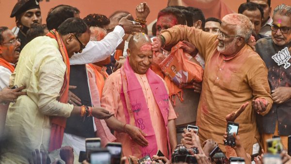 Yogi Adityanath a été réélu ministre en chef de l'Uttar Pradesh, le 10 mars 2022. (Source : The Quint)
