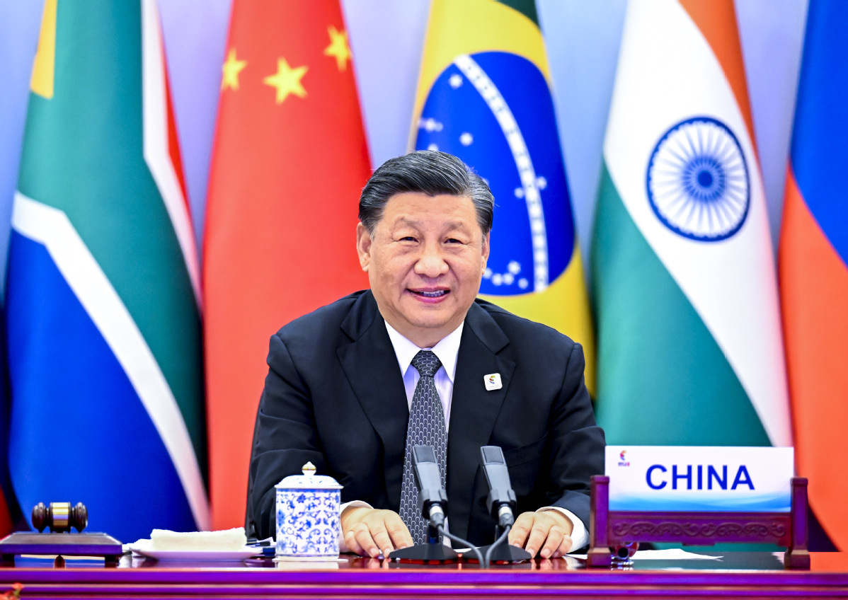 Le président chinois Xi Jinping lors du sommet des BRICS, le 23 juin 2022. (Source : China Daily)