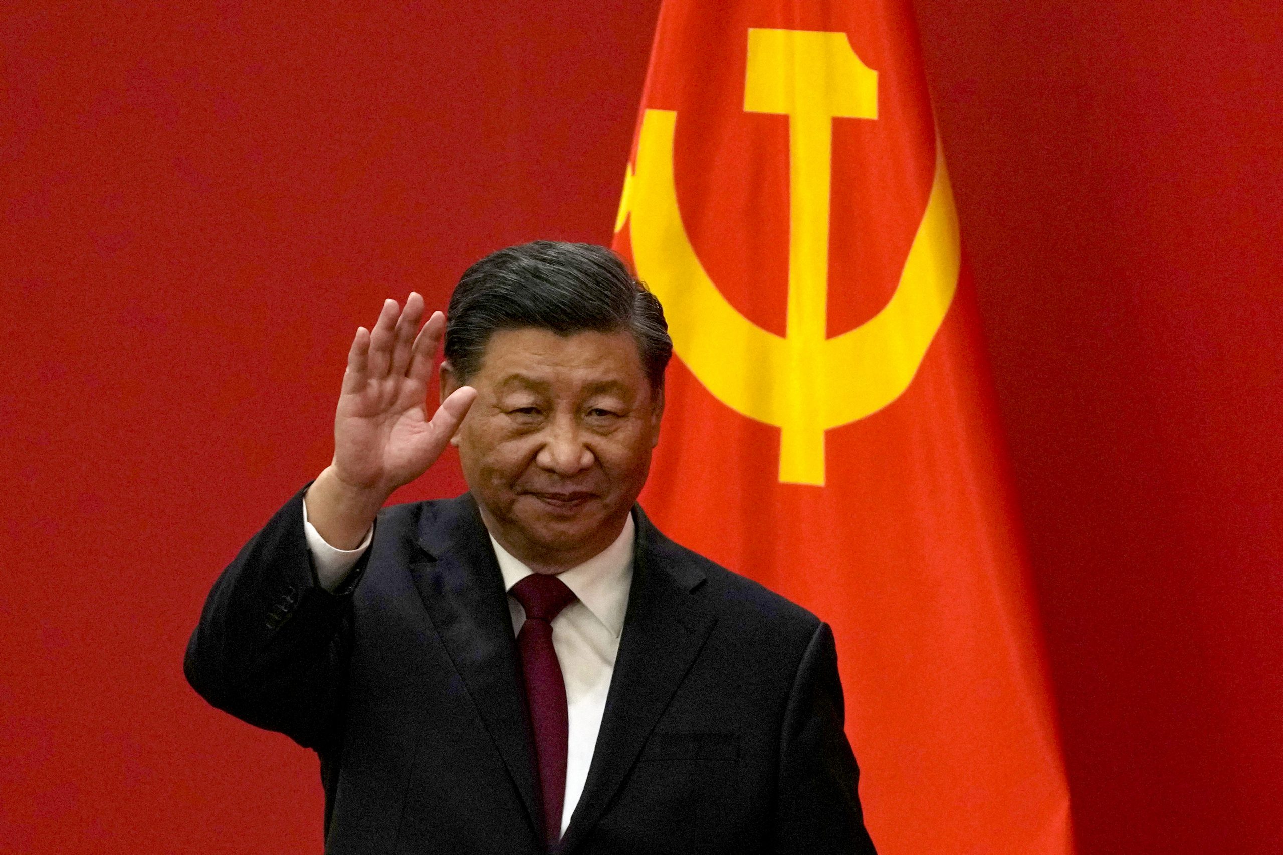Le président chinois Xi Jinping lors de la présentation à la presse du nouveau comité permanent du politburo au lendemain de la clôture du XXème Congrès du PCC, dans le Grand Hall du Peuple à Pékin, le 23 octobre 2022. (Source : RFA)