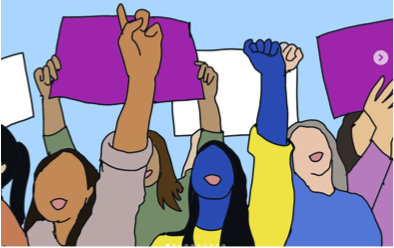 Publication de mars 2022 par Fuemi : "Et si on allait manifester ? Pour la journée internationale pour les droits des femmes, contre la guerre, pour l’action climatique, etc". (Source : Instagram @FUEMIAD)