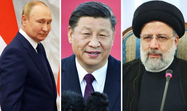 Le président russe Vladimir Poutine et ses homologues chinois Xi Jinping et iranien Ebrahim Raïssi. (Source : Express)