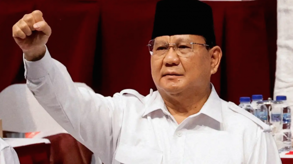 Prabowo Subianto, actuel ministre indonésien de la Défense et candidat à la présidentielle du 14 février 2024 dans l'archipel, lors d'un meeting de son parti Gerindra à Bogor, en août 2022. (Source : Nikkei Asia)