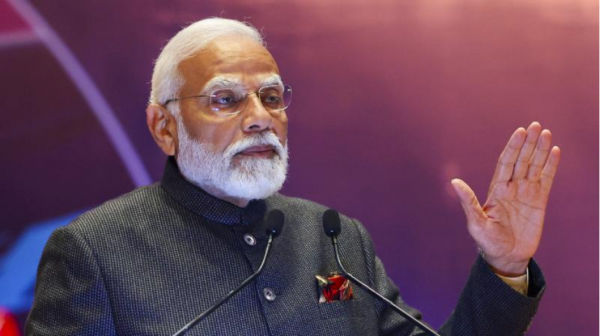 Le Premier ministre indien Narendra Modi à la tribune du Bharat Mobility Global Expo 2024, à New Delhi, le 2 février 2024. (PTI Photo)(Source : Asian Age)