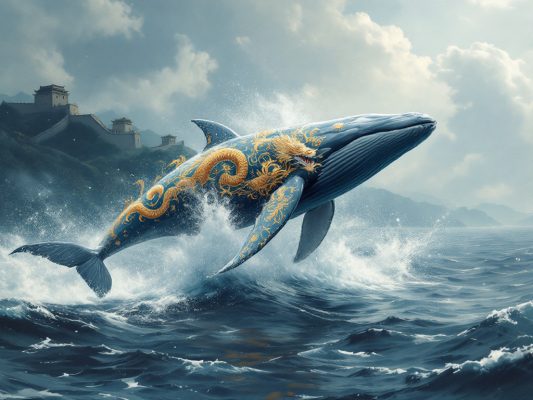 Image générée par l'IA française Mistral et qui rappelle le logo de DeepSeek, une baleine bleue
