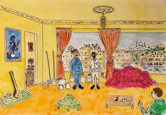 Siri Ram et son assistant Pratap, peintres d’intérieur – dessin aquarelle de l’auteur